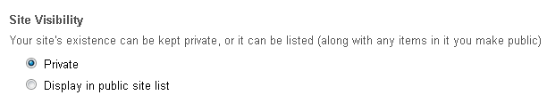 Select your Site Visibility setting.